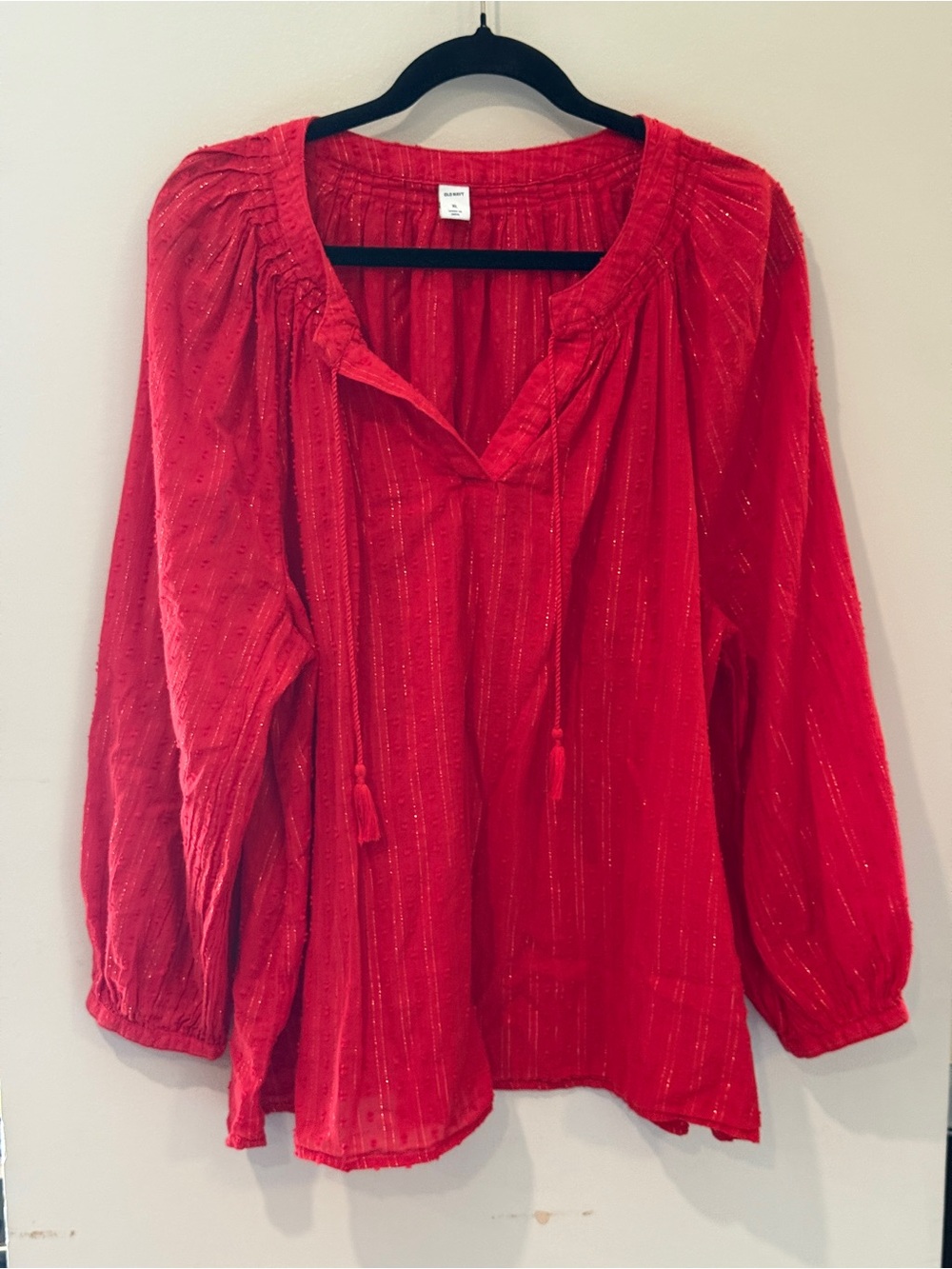 Old Navy Red Peasant Tunic with Metallic Thread